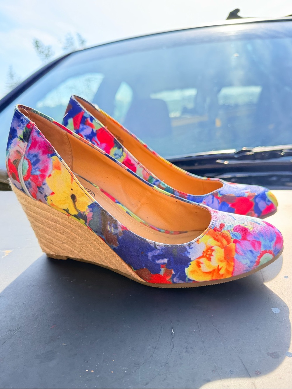 Y2K Unlisted Floral closed toe wedge jute espadrille